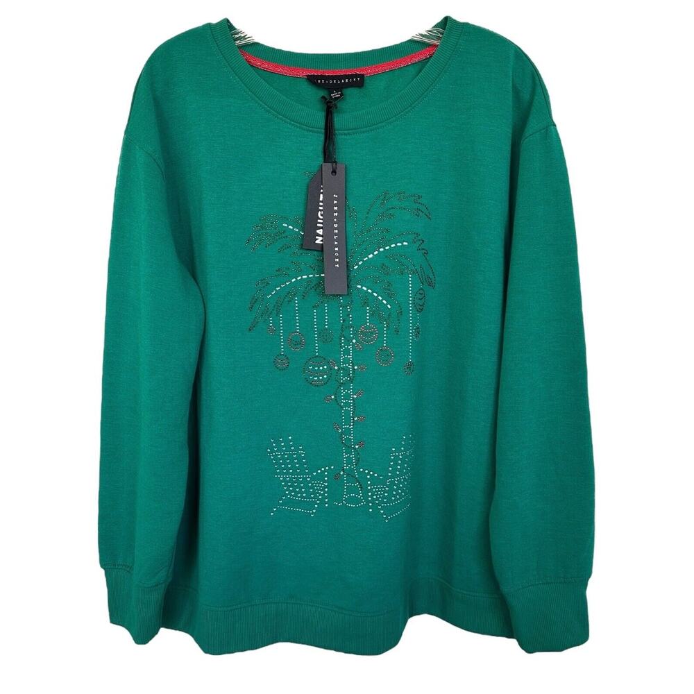 Jane and Delancey Women's Embellished Pullover Top Fleece Lined Size L Green